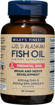 Front Image: Wiley's Finest Prenatal DHA omega-3 fish oil 60 softgels bottle front