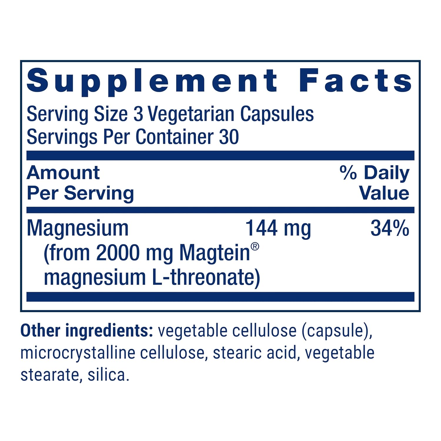 Supplement facts & ingredients image: Life Extension Neuro-Mag Magnesium L-Threonate supplement facts ingredients