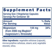 Supplement facts & ingredients image: Life Extension Neuro-Mag Magnesium L-Threonate supplement facts ingredients
