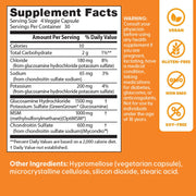 Doctor's Best Vegan Glucosamine Chondroitin MSM, bottle packaging, no flavour, 120 veggie capsules, supplement facts and ingredients