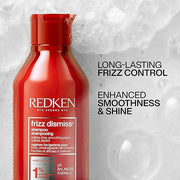 Redken Frizz Dismiss Shampoo bottle, sulfate-free, 300ml formulation.