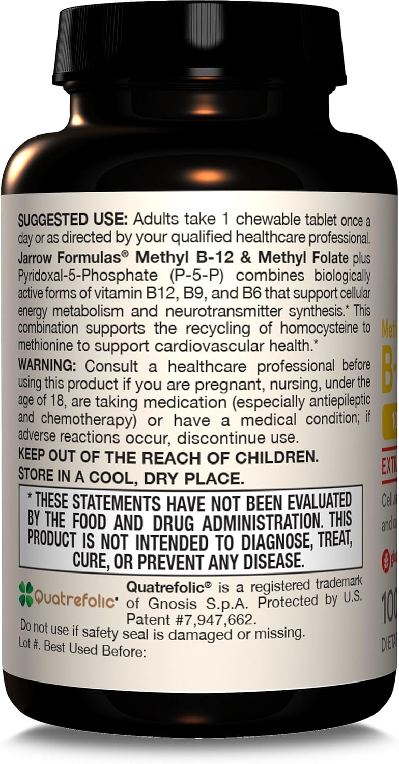 How to Use Image: Jarrow Formulas methyl b12 5000mcg methyl folate 800mcg chewable tablets 60 count usage instructions