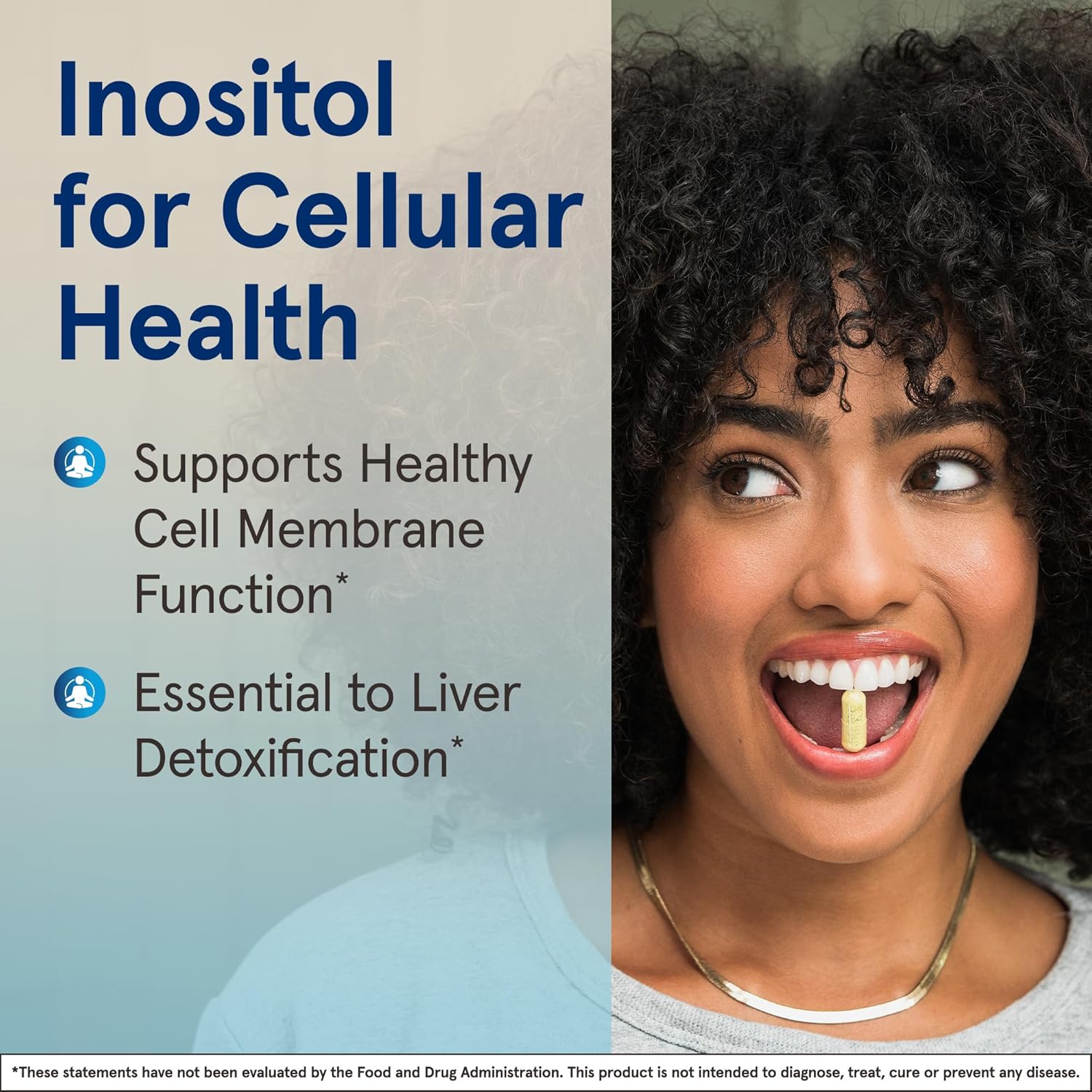 Lifestyle Image: Jarrow Formulas Inositol 750mg veggie capsules daily use lifestyle 100 count