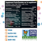 Ener-IV electrolyte drink mix powder nutrition label 154.35g on white background