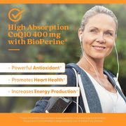 Doctor's Best High Absorption CoQ10 with BioPerine, bottle packaging, unflavoured, 400mg, 60 veggie capsules