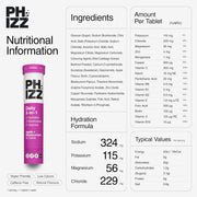Phizz daily hydration vitamin electrolyte supplement facts label tube 20 tablets