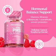Novomins PMS Gummies Raspberry 60 Count natural raspberry flavour 2 per day gummies