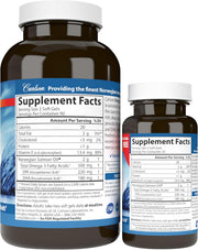 Supplement facts & ingredients image: Carlson Salmon Oil omega 3 EPA DHA supplement facts softgels 230 count