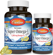 Front image: Carlson Super Omega 3 Gems 1200 mg fish gelatin softgels bottle 130 count