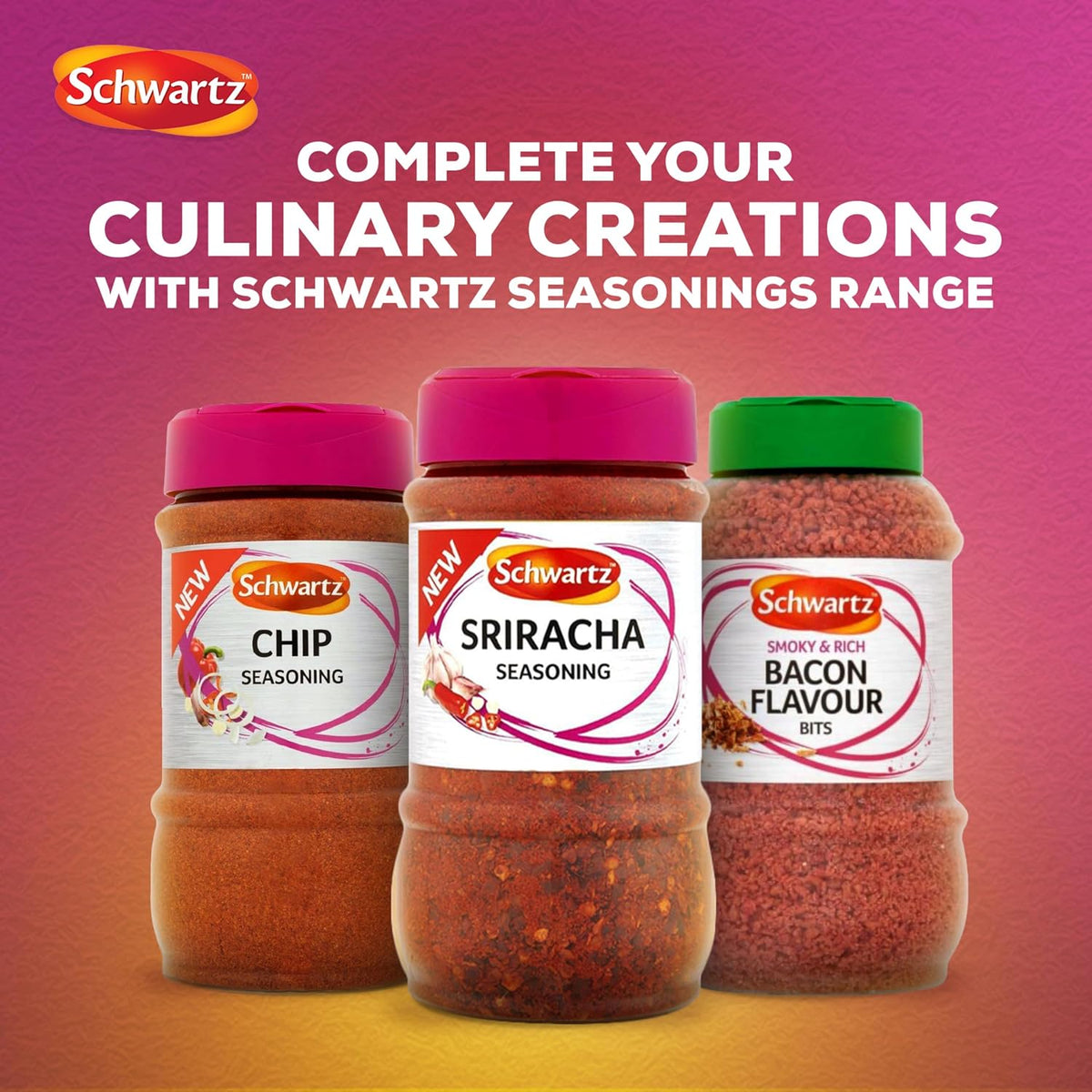 Schwartz Sriracha Seasoning 320g packaging & other vartiants