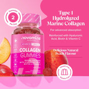 Novomins Marine Collagen Gummies Peach 60 Count natural peach flavour 2 per day gummies