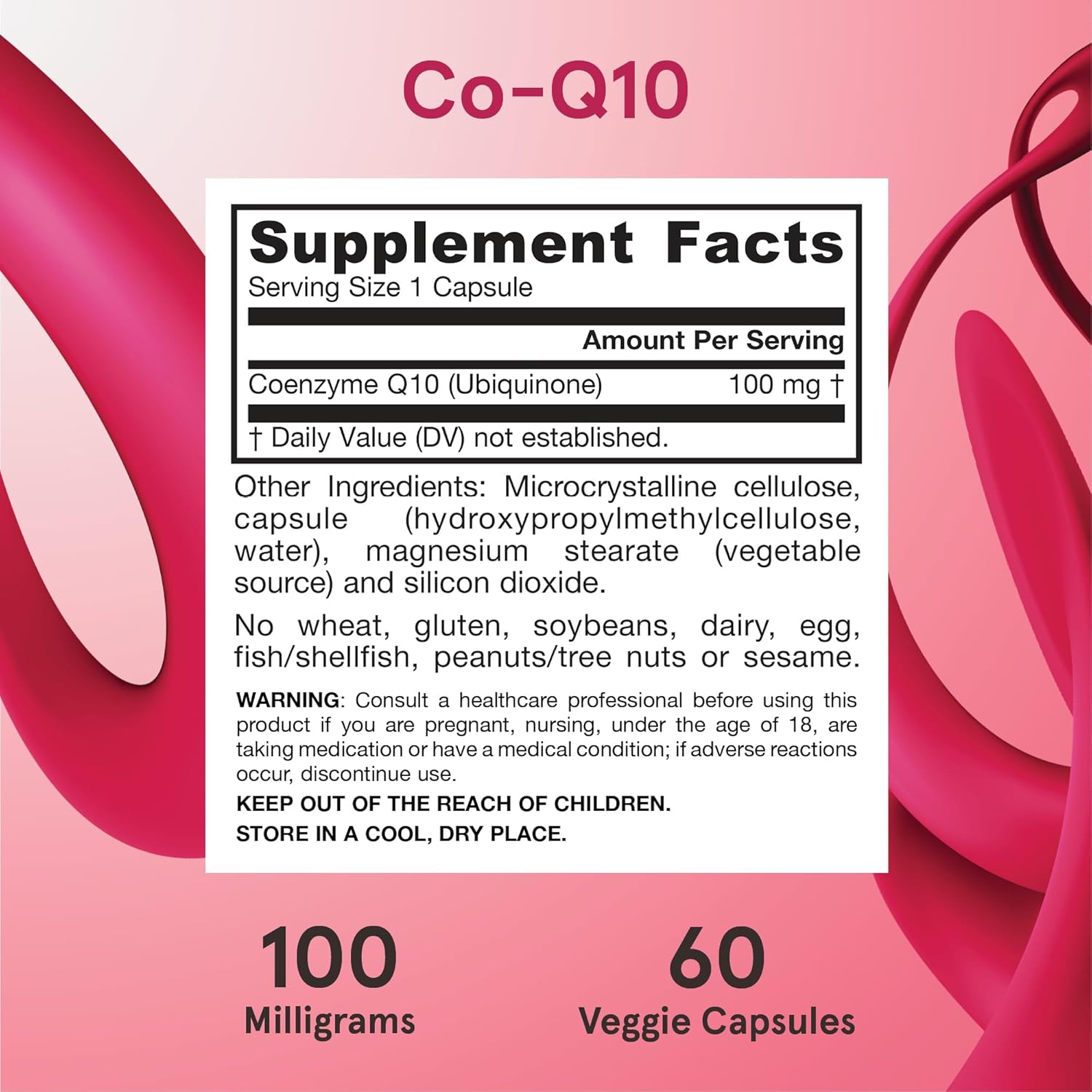 Supplement Facts Image: Jarrow Formulas CoQ10 100mg supplement facts ingredients veggie capsules 60 count