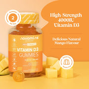 Novomins Vitamin D3 Gummies 4000 IU Mango 60 Count natural mango flavour 2 per day gummies