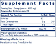 Life Extension D-Ribose Powder 150g supplement facts label