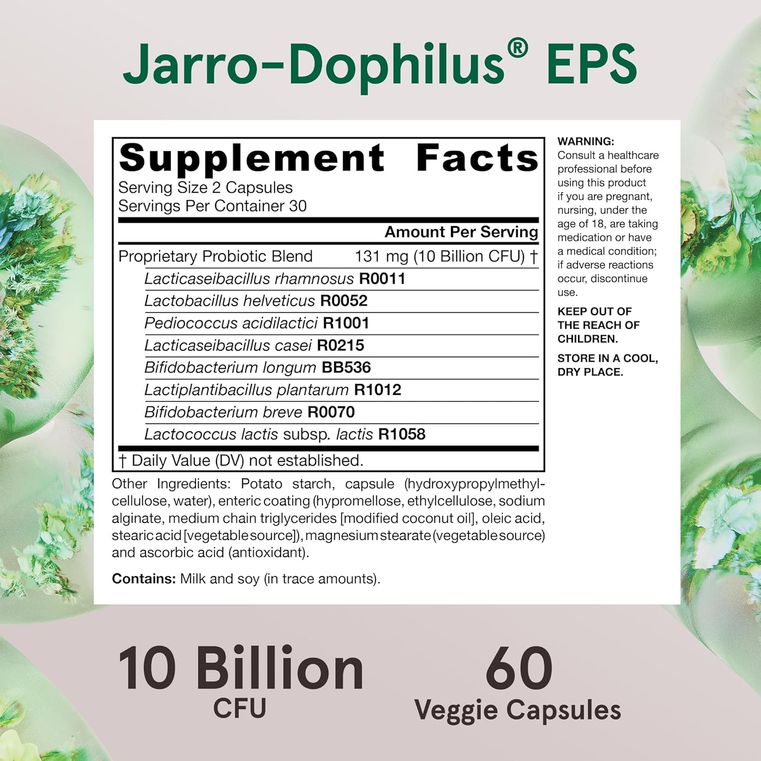 Jarrow Formulas Jarro-Dophilus EPS 10 billion CFU supplement facts ingredients capsules 60 count