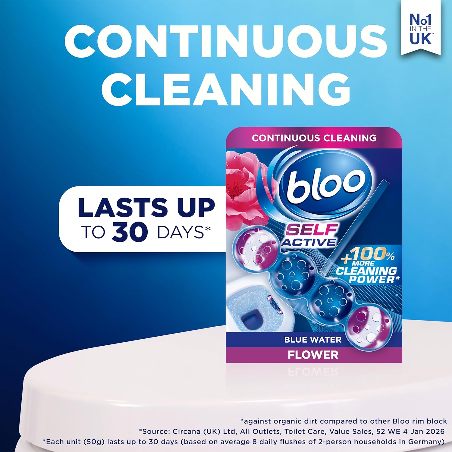 Bloo Self Active Blue Water Flower Toilet Rim Block 3 x 50g