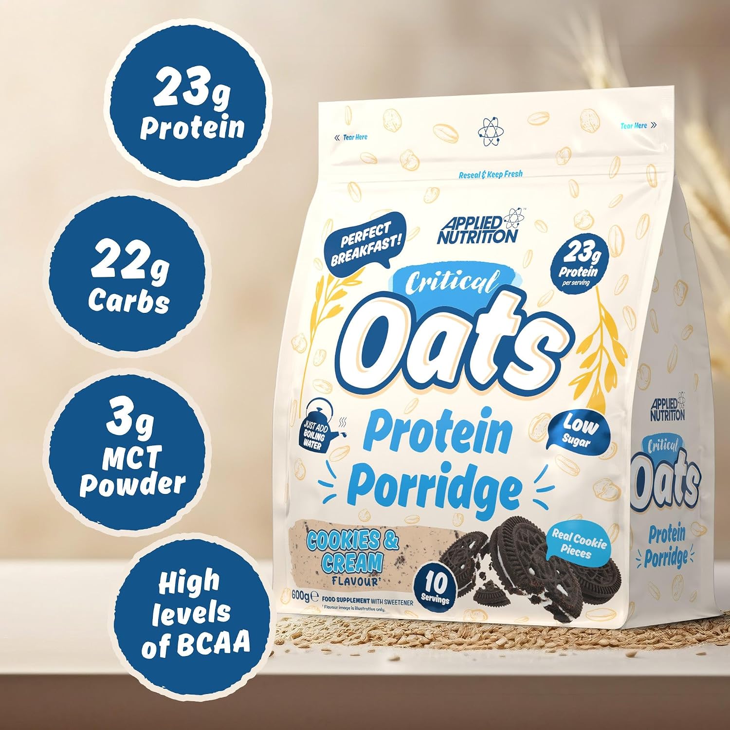 Applied Nutrition Critical Oats Protein Porridge Cookies & Cream 600g ingredients and nutrition information