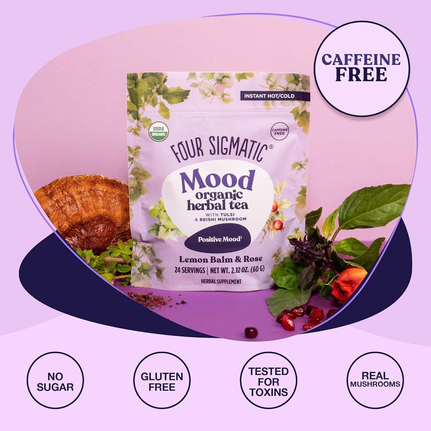 Four Sigmatic Organic Herbal Tea, Lemon Balm & Rose - 60g