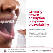 How to Use: Hand holding BetterYou spray bottle near mouth.