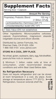 Supplement Facts Image: Jarrow Formulas Fem-Dophilus 5 billion CFU probiotic supplement facts and ingredients 60 count