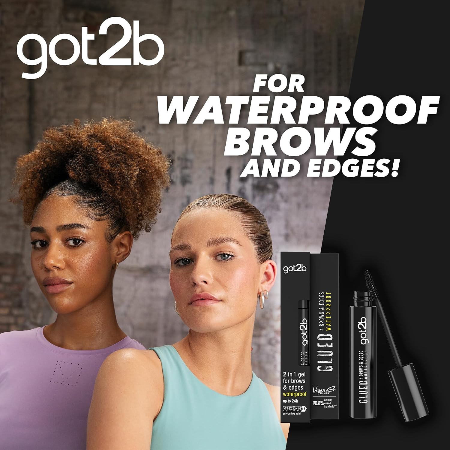 got2b Glued 2 in 1 Brow & Edge Styling Gel, carton and tube packaging, fragrance not specified, 16ml, eyebrow and hair edge styling use