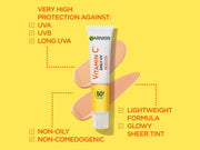 Supplement facts & ingredients image: Garnier UV fluid ingredients label SPF50 plus bottles 3 pack