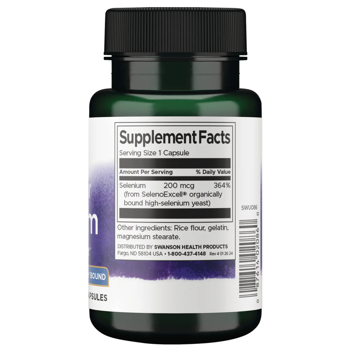 Swanson Full Spectrum Black Cohosh Root 540 mg – 60 Capsules Supplement Facts panel and product barcode on bottle label