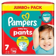 Front image: Pampers Baby-Dry Pants Size 7 jumbo pack 50 nappies packaging