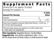 Nature’s Answer Dong Quai Root Extract alcohol-free 30ml supplement facts back label