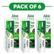 Aloe Dent Activated Charcoal Aloe Vera Gel Toothpaste Fluoride Free 100ml Pack of 6