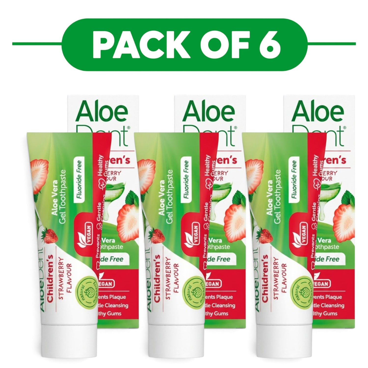 Aloe Dent Children's Aloe Vera Gel Toothpaste Strawberry 50ml Pack of 6