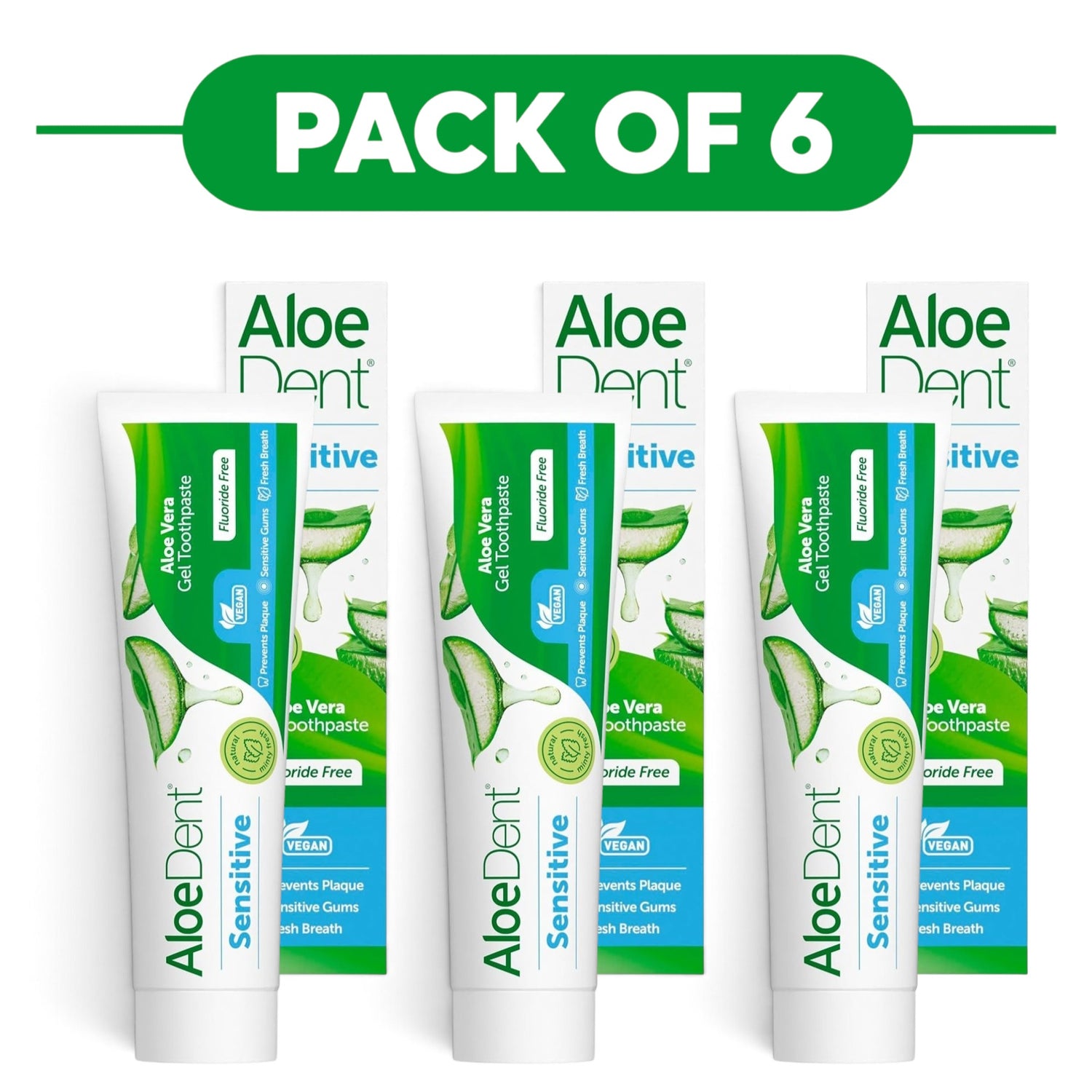 Aloe Dent Sensitive Aloe Vera Gel Toothpaste 100ml Pack of 6