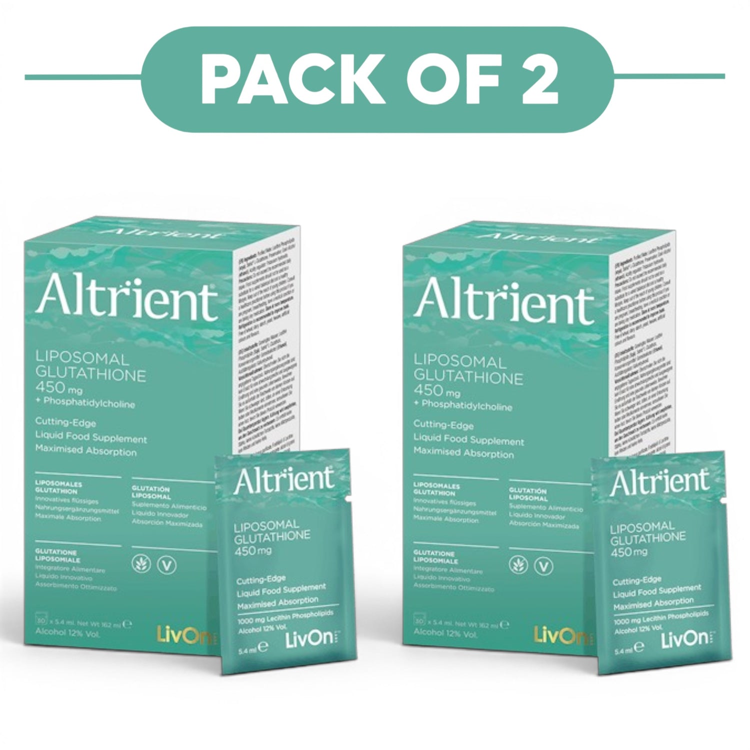 Altrient Liposomal Glutathione 450mg Sachets 30 x 5.4ml Pack of 2