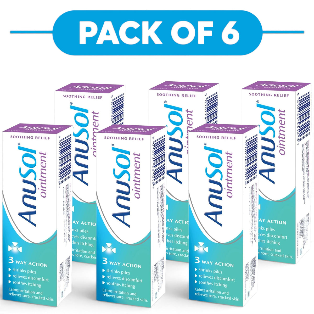 Anusol Soothing Skin Ointment with Zinc Oxide & Cocoa Butter 25g Pack of 6