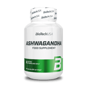 BiotechUSA Ashwagandha 60 capsule bottle on a natural background.