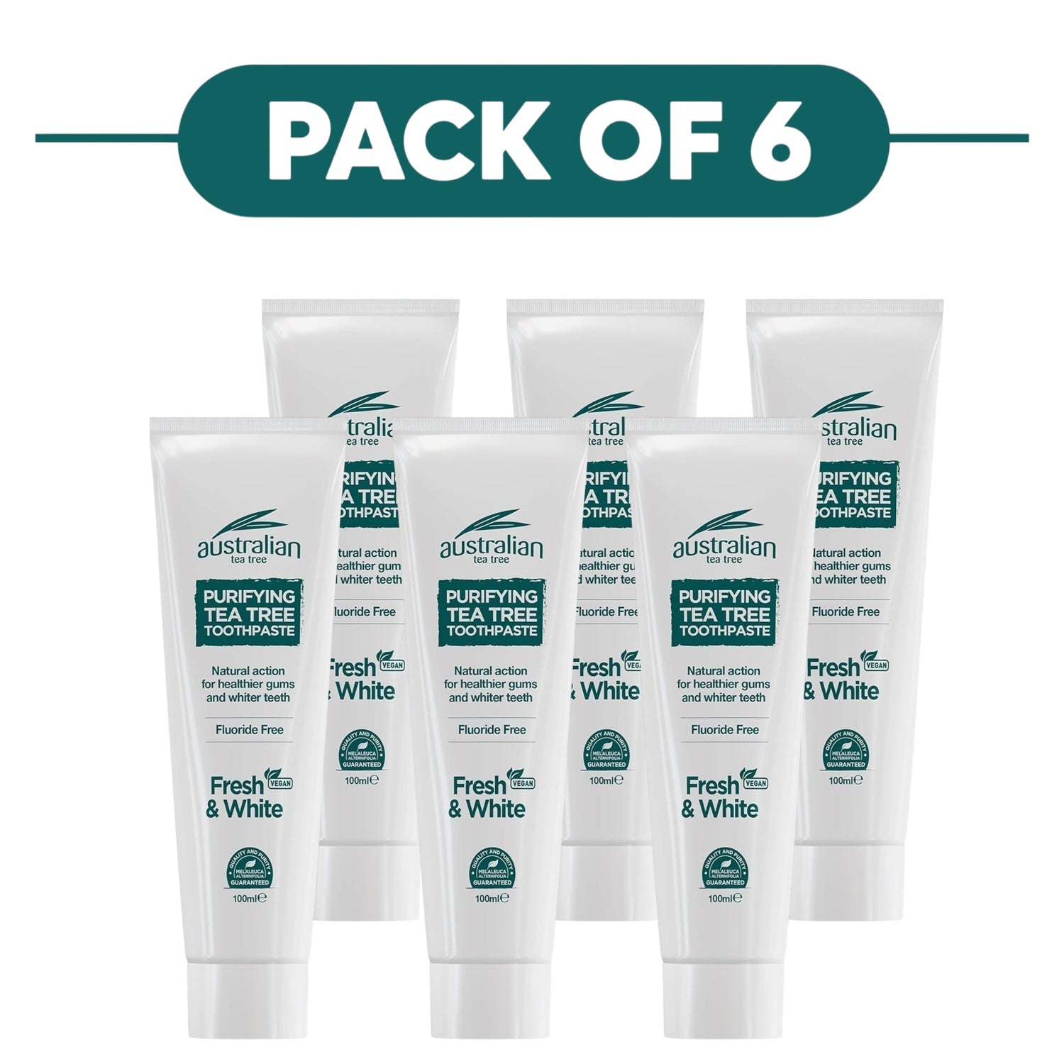 Australian Tea Tree Purifying Fluoride Free Vegan Toothpaste 100ml Pack of 6