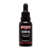 Front image: Uppercut Deluxe Beard Oil 30ml bottle lightweight grooming oil bottle packaging