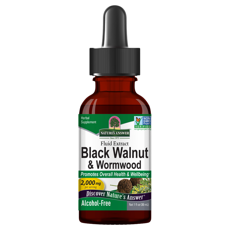 Nature’s Answer Black Walnut and Wormwood complex alcohol-free liquid extract 30ml bottle front label