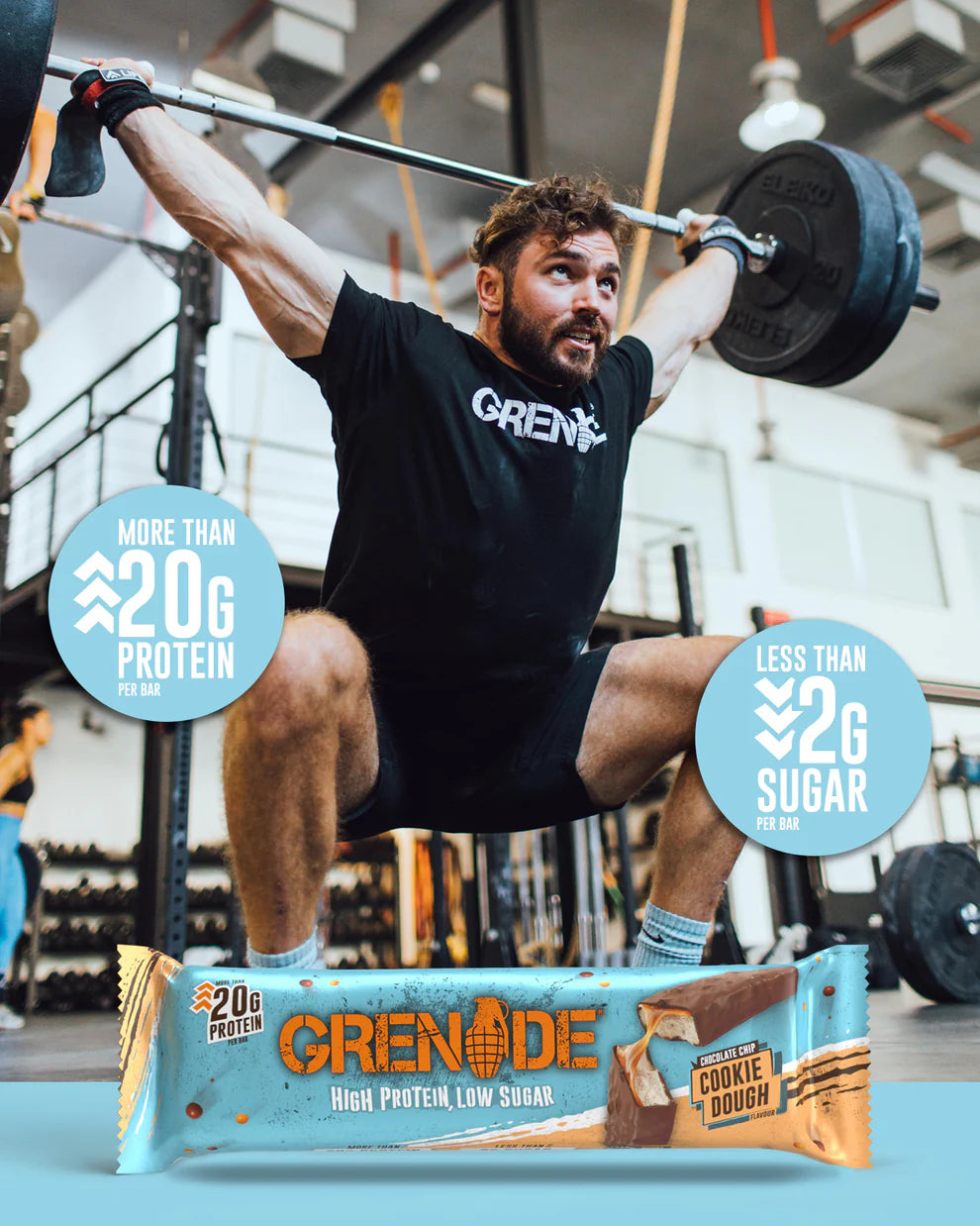Grenade Chocolate Chip Cookie Dough High Protein Low Sugar Bar 12 x 60g