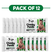 Cheeky Panda Bamboo Baby Wipes 99% Water 60 Wipes Pack of 12