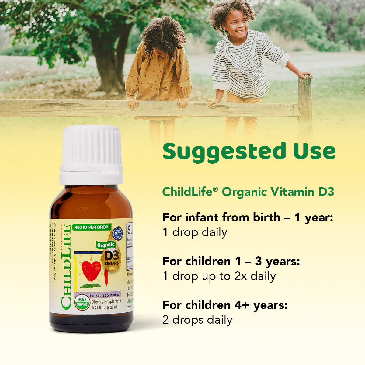 ChildLife Essentials Vitamin D3 Drops usage instructions liquid dropper 400 IU 6.25ml