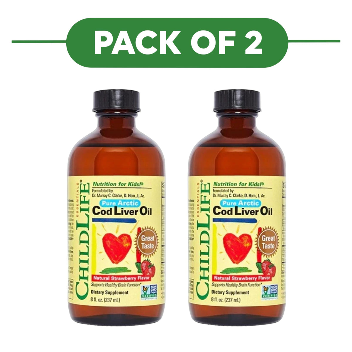 ChildLife Essentials Pure Arctic Cod Liver Oil Strawberry 237ml Pack of 2