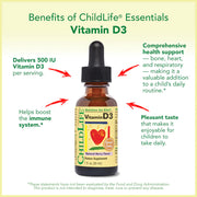 ChildLife Essentials Vitamin D3 drops key benefits 500 IU berry 30ml
