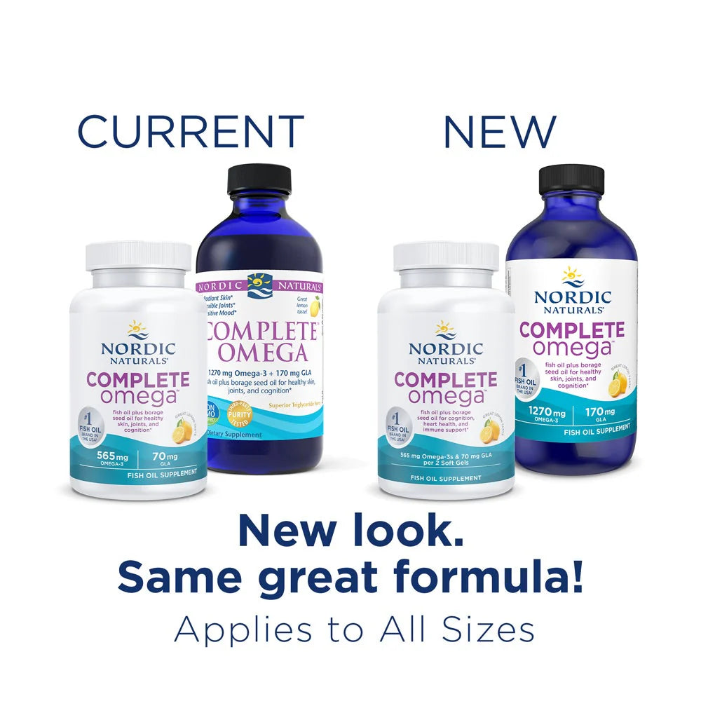Nordic Naturals Complete Omega-3 Blend - EPA DHA GLA - Lemon Flavour old & new packaging