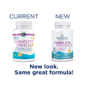 Nordic Naturals Complete Omega Xtra lemon flavor soft gel bottle, 60 count supplement. Old & new packaging