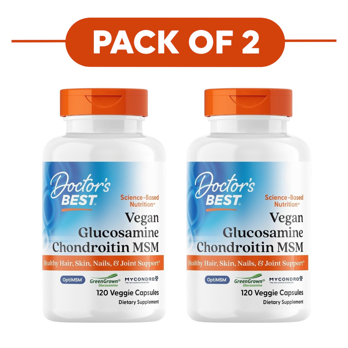 Doctor's Best Vegan Glucosamine Chondroitin MSM 120 Veggie Capsules Pack of 2