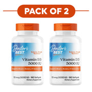 Doctor's Best Vitamin D3 5000 IU 125mcg 180 Softgels Pack of 2