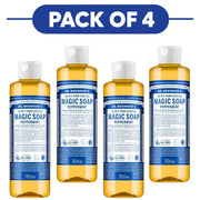 Dr. Bronner's Peppermint 18-in-1 Pure-Castile Liquid Soap 240ml Pack of 4