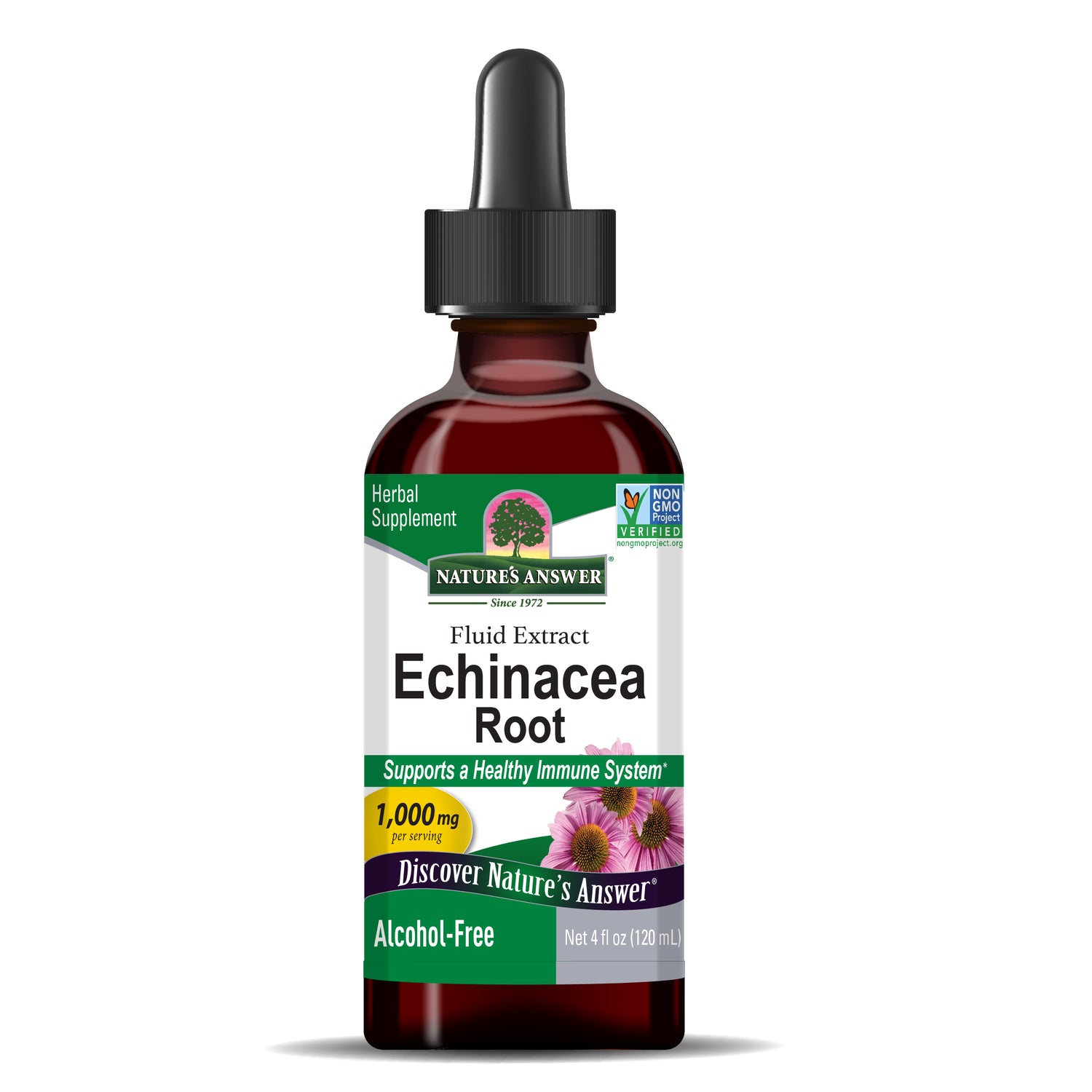 Nature’s Answer Echinacea Root alcohol free liquid extract 1000mg 120ml bottle front view on a white background