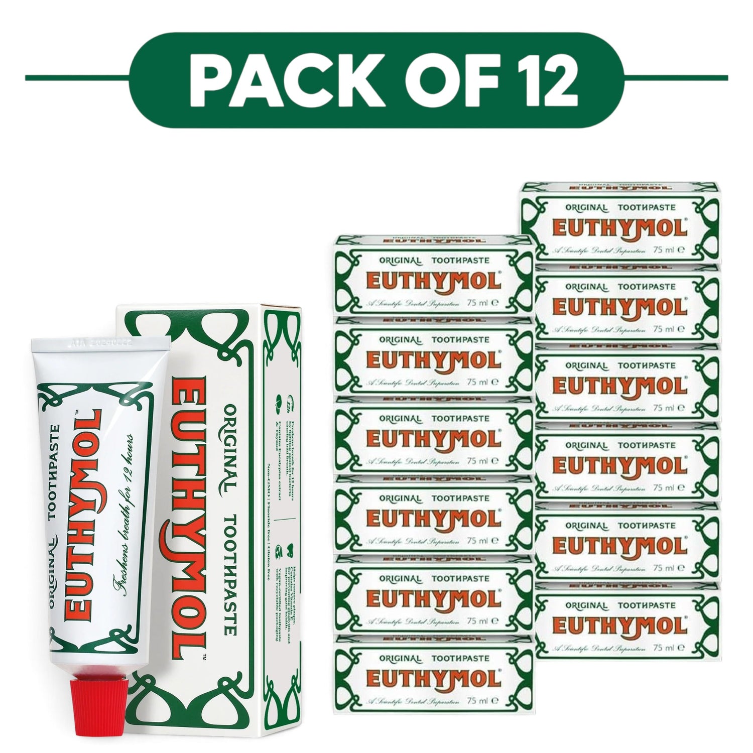 Euthymol Original Fluoride Free Toothpaste 75ml Pack of 12